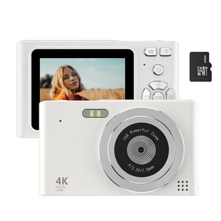 RUNHome 4800w 레트로 미니 디지털 카메라 여행용 인생+64G메모리카드, 화이트