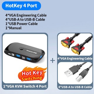 VGA USB KVM 스위치 연결 해제 2/4 포트 핫키 HD 1080P in 1 out 컴퓨터 마우스 키보드 공유 장치 화면, 01 빠른, 02 Hotkey 4 port