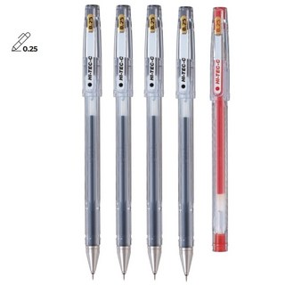 PILOT 하이테크-C 0.25mm 5개 파일롯트 HI-TEC-C 젤 잉크 볼펜, 혼합5개(블랙4레드1블루0)