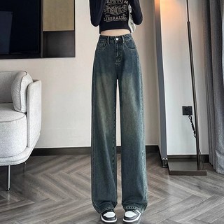 AOKADA 여성 와이드 데님 팬츠 봄 가을 키작녀 하이웨스트 일자 통청바지