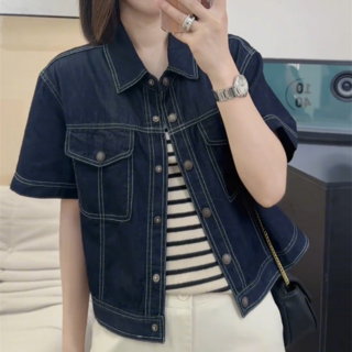 여성 여름 반팔 데님 자켓 빈티지 얇은 숏 코트 상의 캐주얼 루즈핏 청자켓 패션 크롭 점퍼 YMY