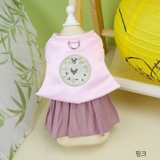 강아지 고양이 한복 설날 추석 한복치마 반려 원피스 드레스 애견, 1개, 분홍색