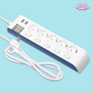국산 현대 USB 2구 + 개별 절전 과부하차단 5구 멀티탭, 1개, 화이트, 3m