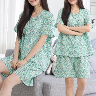 꽃무늬 여성 인견 반팔 반바지 잠옷 상하의 세트 5부 / 여름 프릴 홈웨어 파자마