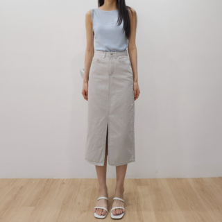 1206 (그레이) 앞트임 롱 코튼 데님 스커트