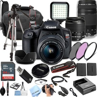 캐논 EOS 리벨 T7 DSLR 카메라 | EF1855mm 및 EF75300mm 렌즈 포함 2렌즈 키트 + 64GB 메모리 LED 비디오 라이트 케이스 삼각대 필터 그립 등32, 캐논 EOS 리벨 T7 DSLR 카메라 | EF1855