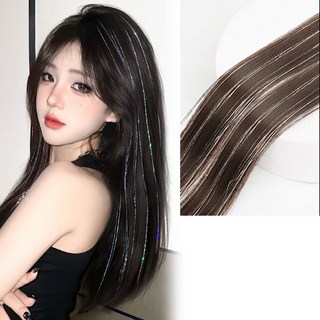 하이유니 반짝이 글리터 트윙클 볼륨업 헤어뽕 붙임 머리 헤어 피스 65cm, 2개, 라이트브라운