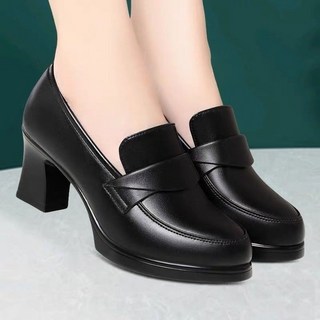 봄 여성 가죽 부드러운 가보시 블랙 굽 6cm