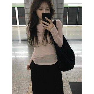 빛나는 판다[레이온 모달]긴 소매 T 얇은 여성용 블라우스 슬림핏 이너웨어 기본 셔츠