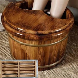 나무통 족욕기 발 담그는 보온 목욕 워시 발마사지 피로회복, 하이라운드 엣지 탄화뚜껑 비즈 30개 쑥 600g