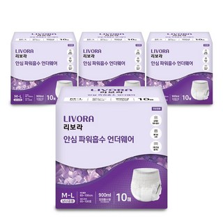 리보라 남녀공용 안심 파워흡수 언더웨어 요실금 팬티형 성인기저귀, 중형, 10매입, 4개