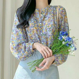 지고다그 여성 플라워 시폰 블라우스 긴팔 셔츠 여리여리한 데일리룩 ZK3916