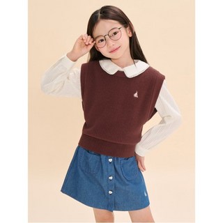 여아 면 데일리 니트 베스트 브라운
