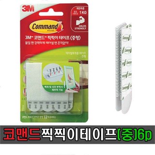 3M 코맨드 찍찍이테이프 (중) 6개입_34623, 1개