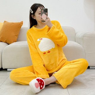 코코드림 꽈당 오리 세상 여성용 극세사 수면 잠옷 상하의 세트