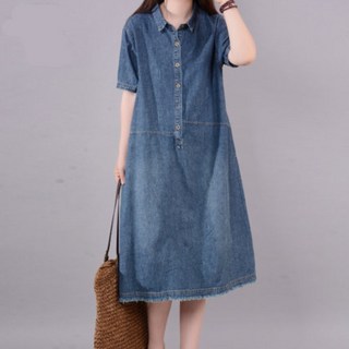 민소매 데님 절개 나시 청 원피스