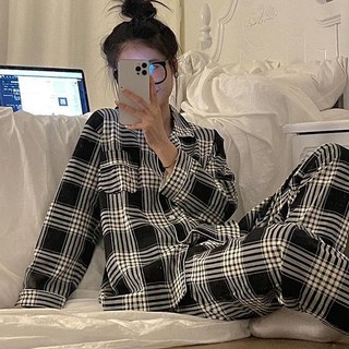 PETITBATH여성 체크 플란넬 긴소매 투피스 파자마 세트 포근 홈웨어 lyy5120250818