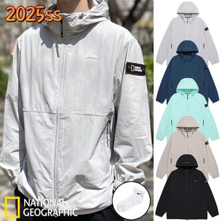 (국내매장 AS정품) 내셔널지오그래픽 바람막이 25SS 경량 우븐 후드 기능성 집업 자켓 + 사은품양말