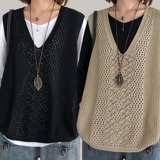 1+1 여름 보헤미안 그물 레이어드 브이넥 니트조끼 베스트