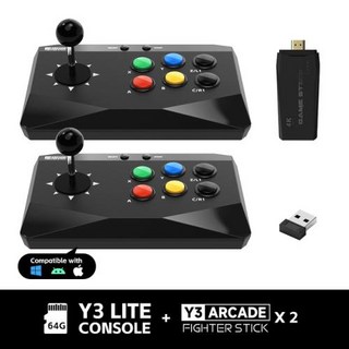 레트로 게임기 DATA FROG Y3 아케이드 4K 비디오 게임 콘솔 키보드 내장 10000 스틱 PS1 FC GBA TV Dendy용, 2 players, CHINA, 2) 2 players, 1개