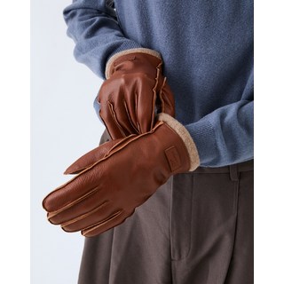 24FW [남성장갑] 브라운 시그니처 로고패치 양가죽 장갑(스마트터치가능) HJGV4F125W2