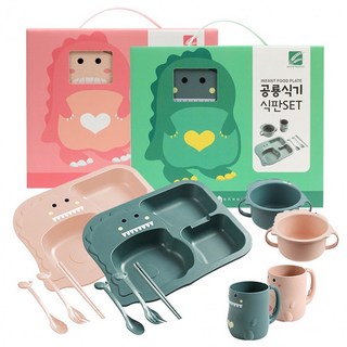 라임비 천연소재 유아 어린이 아기 공룡 식기 세트, 공룡식판세트-그린, 1개