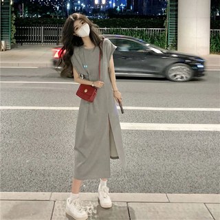 POMTOR 여성 반팔 원피스 조임 롱원피스 슬림 치마