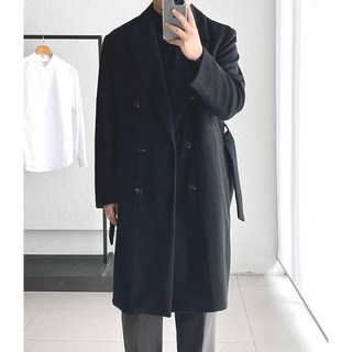 코튼 오버핏 남자 울 캐시미어 롱 더블 로브 코트 누빔 패딩안감 (3color)