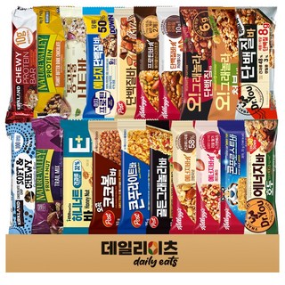 [데일리이츠] 단백질바 & 에너지바 20종류 총 20개 (포스트 켈로그 닥터유 오그래놀라 커클랜드 네이처벨리 롯데 (단백질바 8종류 + 에너지바12종류)), 1세트, 40g