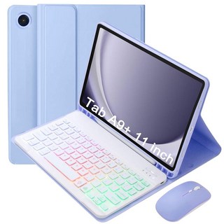 VLEAQC 삼성 갤럭시 탭 A9+/A9 플러스 11인치 2023(SM-X210/X216/X218)용 키보드 케이스 탈착식 컬러 백라이트 블루투스 키보드 및 마우스 펜 홀더, 퍼플
