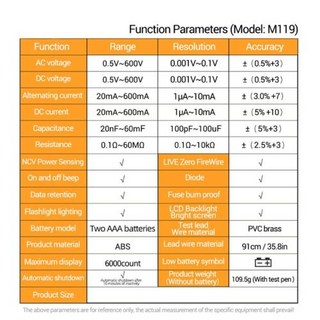 멀티미터 전문 커패시터 테스터 대형 스크린 백라이트 LCD 디지털 6000 카운트 초박형 지능형, 1개