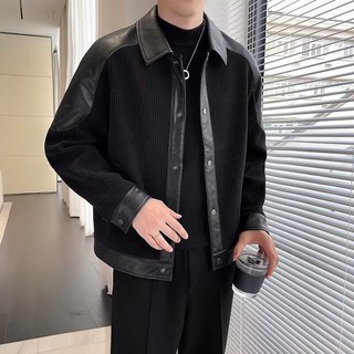 COSYEVNO 남성 재킷 패치 골덴 쇼트 칼라 코트