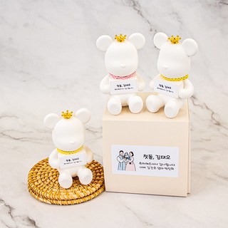 [발송일 지정] 메세지 베어브릭 석고방향제 답례품 [소규모 곰돌이 승진 결혼 선물 돌 웨딩 차량용 디퓨저 클린코튼 감사 사은품 구디백 교회 회사 고급 센스있는 예배 소량 조문], 10개이상 구매, 쇼핑백O 차량용클립O, 화이트린넨