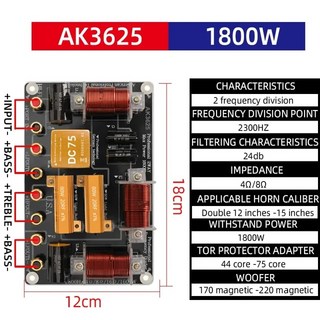 패시브 2 채널 라우드스피커 크로스오버 분배기 1 개 듀얼 12 15 인치 스테이지 스피커 전원 1800W 호환, 01 AK3625-1800W, AK3625-1800W