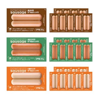 헬스앤뷰티 닭가슴살 소시지 (불갈비향 10팩 + 청양고추맛 10팩 + 치즈맛 10팩 / 총 30팩), 100g, 30개, 혼합