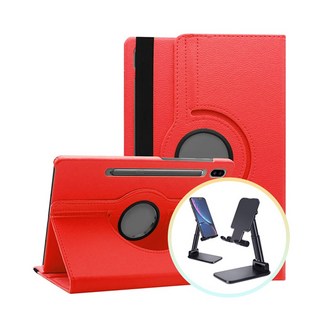갤럭시탭S9 FE 플러스 X610 크로스 회전 레더 케이스+폴더블 거치대, 블랙+거치대 색상랜덤