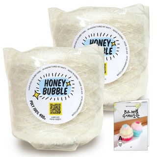 진텍스 허니 버블 수세미 콘사(400g)x2볼+수세미도안A(9종), 2개, 02_아이보리