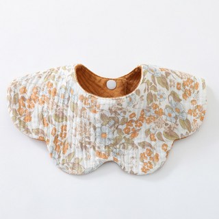 6겹 양면 아기 턱받이 부드러운 면 소재 침받이 신생아용, 1개, Orange floral