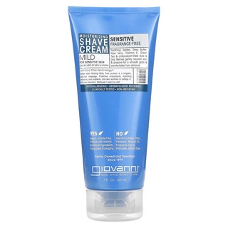 Giovanni 모이스처라이징 셰이브 크림 마일드 민감성 피부용 무향 207ml(7fl oz), Giovanni모이스처라이징셰이브크림마일드민감성피부용무, 1개, 207ml