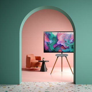 엘디엘 마운트 이젤형 TV 스탠드 거치대 인테리어 디자인 우드 블랙 색상 선반포함 LG 삼성 호환 가능 30~70