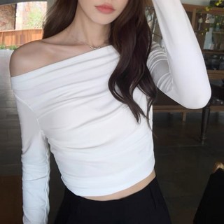 [에이진] 심플 크롭 오프숄더 긴팔 티셔츠 (3colors)