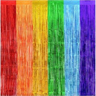 레인보우 스트리머 파티 장식 두꺼운 2팩 3.2 x 8.2 FT 틴셀 포일 프린지 커튼 생일 기념 포토 부스 소품 배경 피에스타 멕시코식 프라이드 베이비 샤워, 레인보우 스트리머 파티 장식 두꺼운 2팩 3.2 x 8