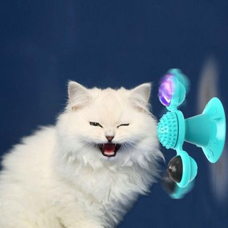 인터랙티브 풍차 고양이 장난감 LED 불빛 공 흡착컵 고양이풀 씹기 운동 실내용, 1개
