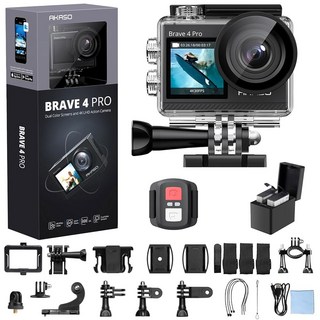 아카소 브레이브 4 프로 4K30FPS 액션 카메라 - 터치스크린 어드밴스드 EIS 리모컨 5배 줌 수중 지원 외부 마이크 131피트 캠코더 방수, Standalone