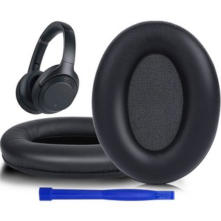 SOULWIT 교체용 이어패드-호환 모델 소니 Sony WH-1000XM3 (WH1000XM3) 오버이어 헤드폰 다양한 소재 가능 소음 차단 메모리 폼 두께 증가 1쌍, Protein Leather, Black, 1개
