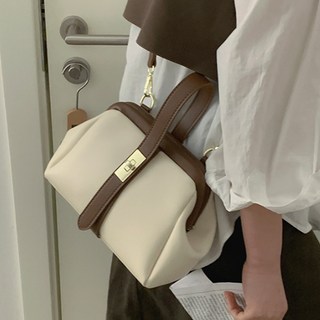 룩앤핏 버클 투웨이 배색 레더 패브릭 토트백 크로스백 7054
