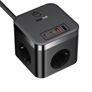 베이스어스 큐브 시리즈 고속 충전 멀티탭 3AC+2U+2C 30W 1.5m, 1개, 블랙1.5M