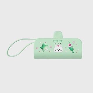 [EarpEarp 본사] 어프어프 미니 일체형 도킹형 보조배터리 5000mAH (C타입 8핀) 거치 가능, 파르페 치치-GREEN(도킹형 보조배터리)