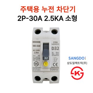 상도전기 주택용 누전 배선차단기 20A 30A 40A 50A 2.5KA 5KA KS인증, 3.누전 2P-32A 2.5KA 소형, 1개
