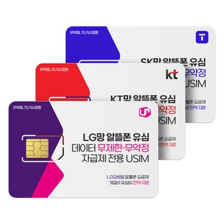 LG.KT.SK망 알뜰폰 유심 / 자급제유심 / 데이터 무제한 알뜰폰요금제 / 무약정 요금제 / LG.KT.SK 알뜰폰유심칩, 1개